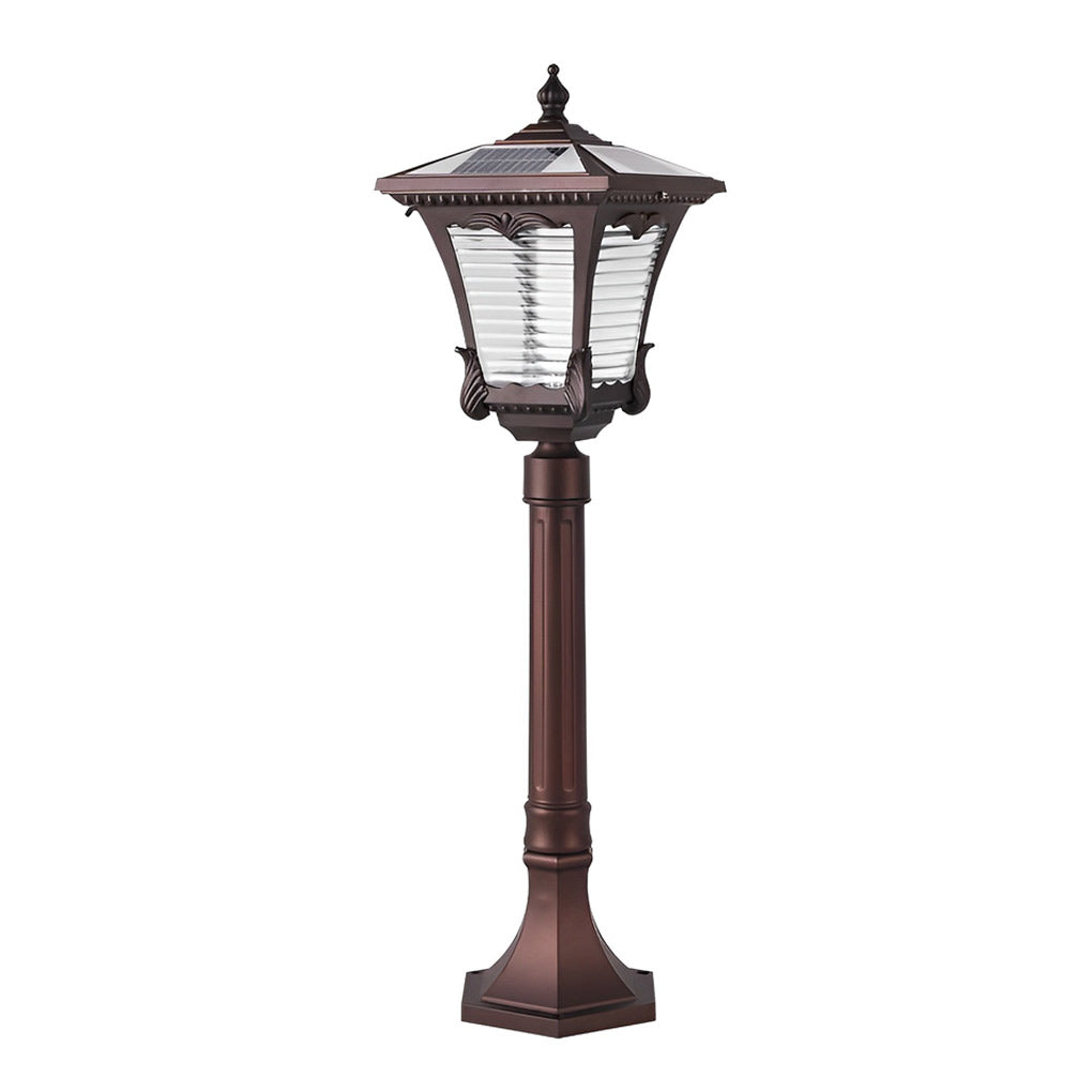 Vintage Solar LED Lawn Lamp with Ornate Top in Coffee Gold Finish