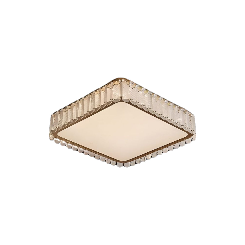 Crystal And Frosted Shade Luxury Round Square Flush Mount Ceiling Light