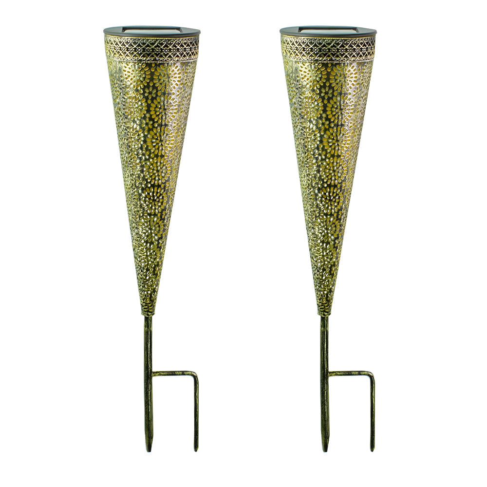 2 Pack Hollow Conical Solar Lights Garden Stake
