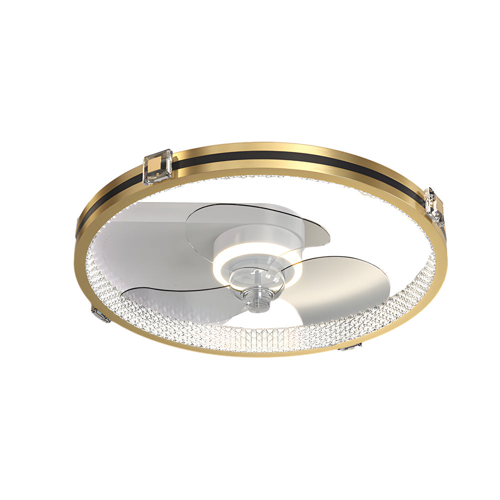 Creative Ring Led Three Step Dimming Mute Gold Modern Fans Ceiling With Lights