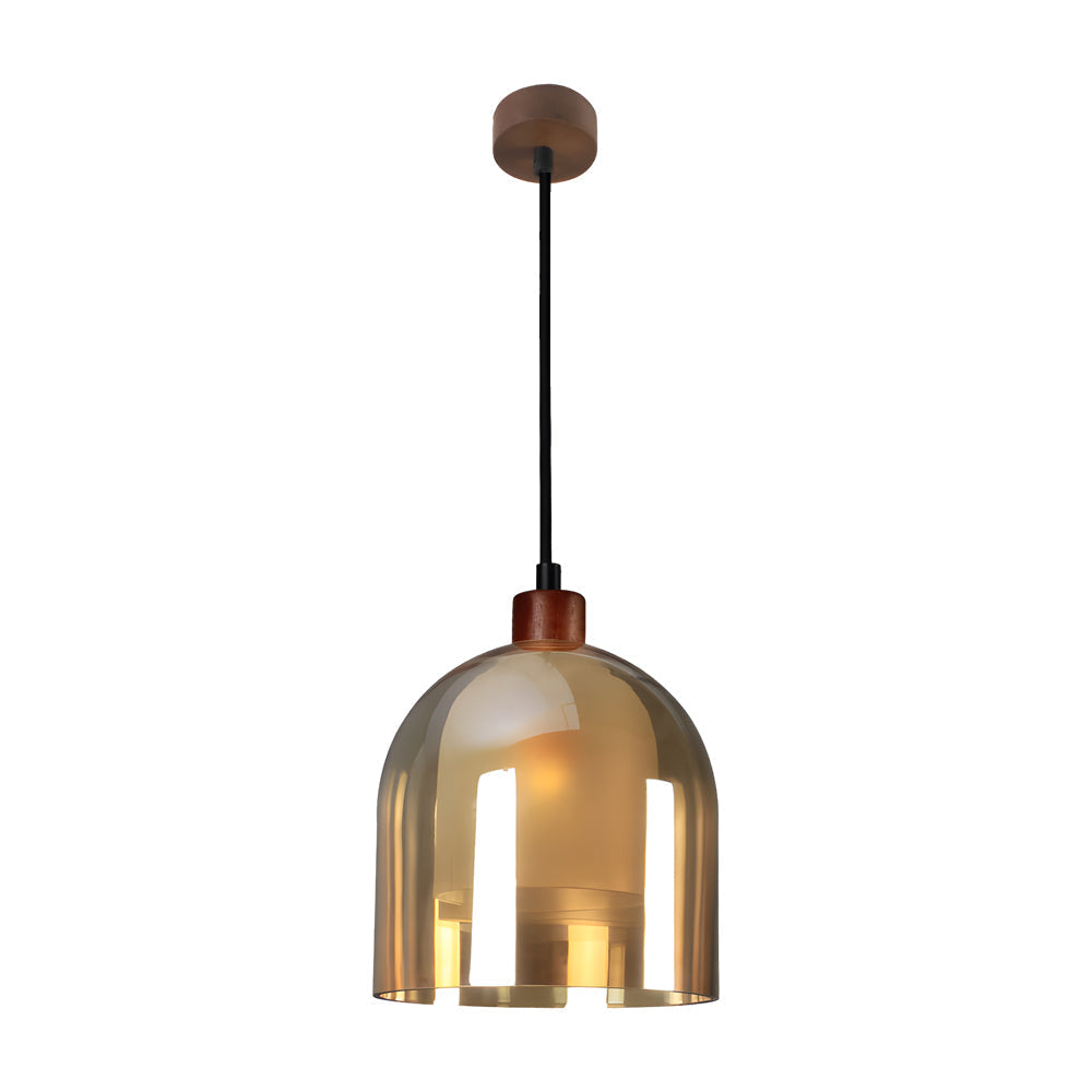 Double Glass Lampshade Wood Brown Pendant Light Li002713