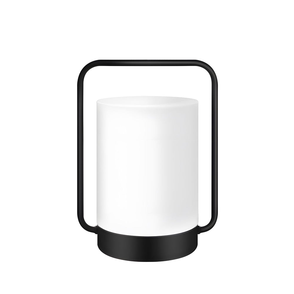 Modern Black Portable Outdoor Table Lamp With White Cylinder Shade Usb Ip65