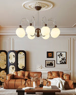 Aurora Loop Modern Chandelier with Walnut Accents and Glass Globes