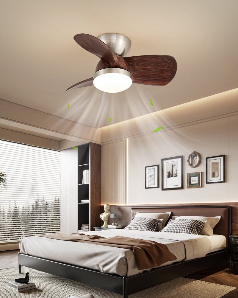 Miroter Ceiling Fan Light with LED, Flush Mount, Walnut & Nickel