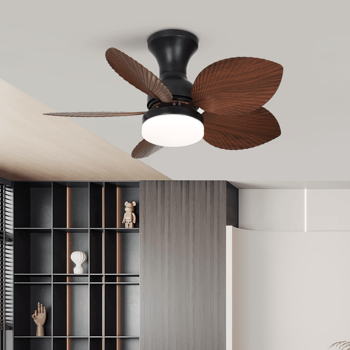 Floriva Blossom Ceiling Fan with LED Light, Walnut Wood Blades