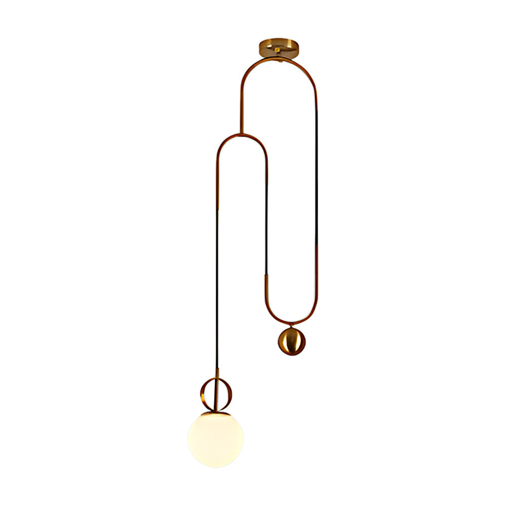 1 Light Gold Hanging Opal Glass Globe Pendant Light