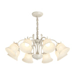 8 Heads Pastoral White Flowers 3 Step Dimming French Style Chandelier