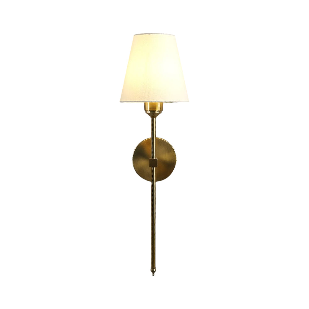 Modern 1 Light Black Gold Wall Sconce With White Linen Fabric Shade