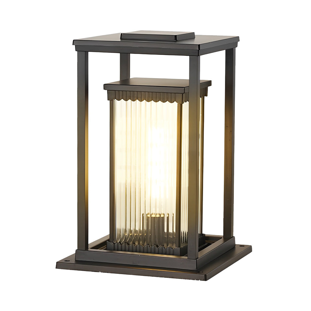 Square Black Solar Pathway Lights with Ribbed Glass Shade for Modern Outdoor Spaces