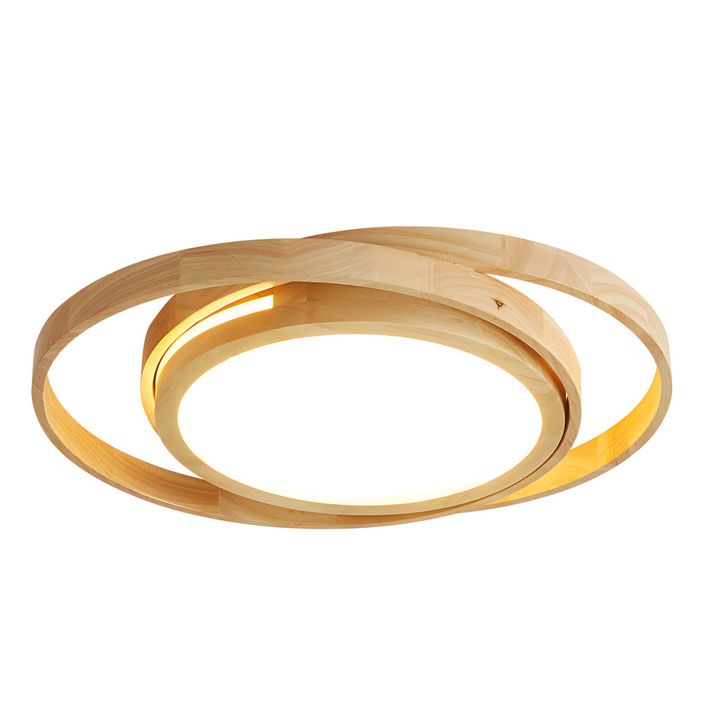 Wooden Oval Rings Round Led Flush Mount Lighting Round Acrylic Ceiling Light Bedroom Ceiling Lamp