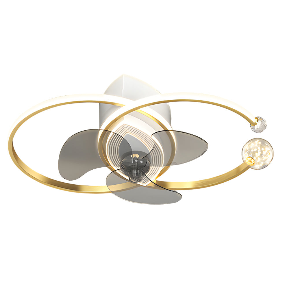 2 Rings Simple Luxury 3 Step Dimming Modern Bedroom Ceiling Fan And Light