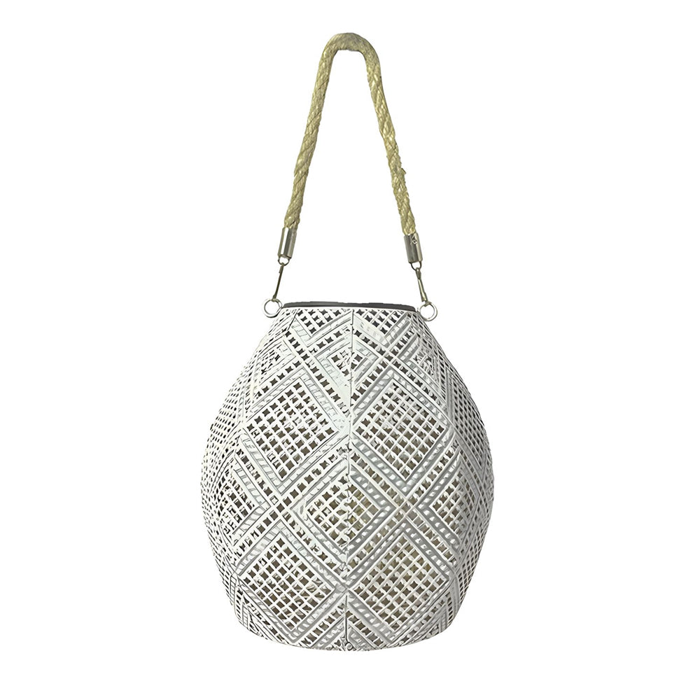 Moroccan Portable Hanging White Solar Led Outdoor Patterned Lantern