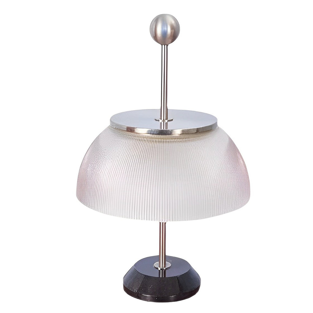 Ribbed Glass Bowl And Metal Italian Accent Table Lamps