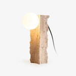 Terra Orb Sculptural Travertine Table Lamp with Opaline Glass Shade