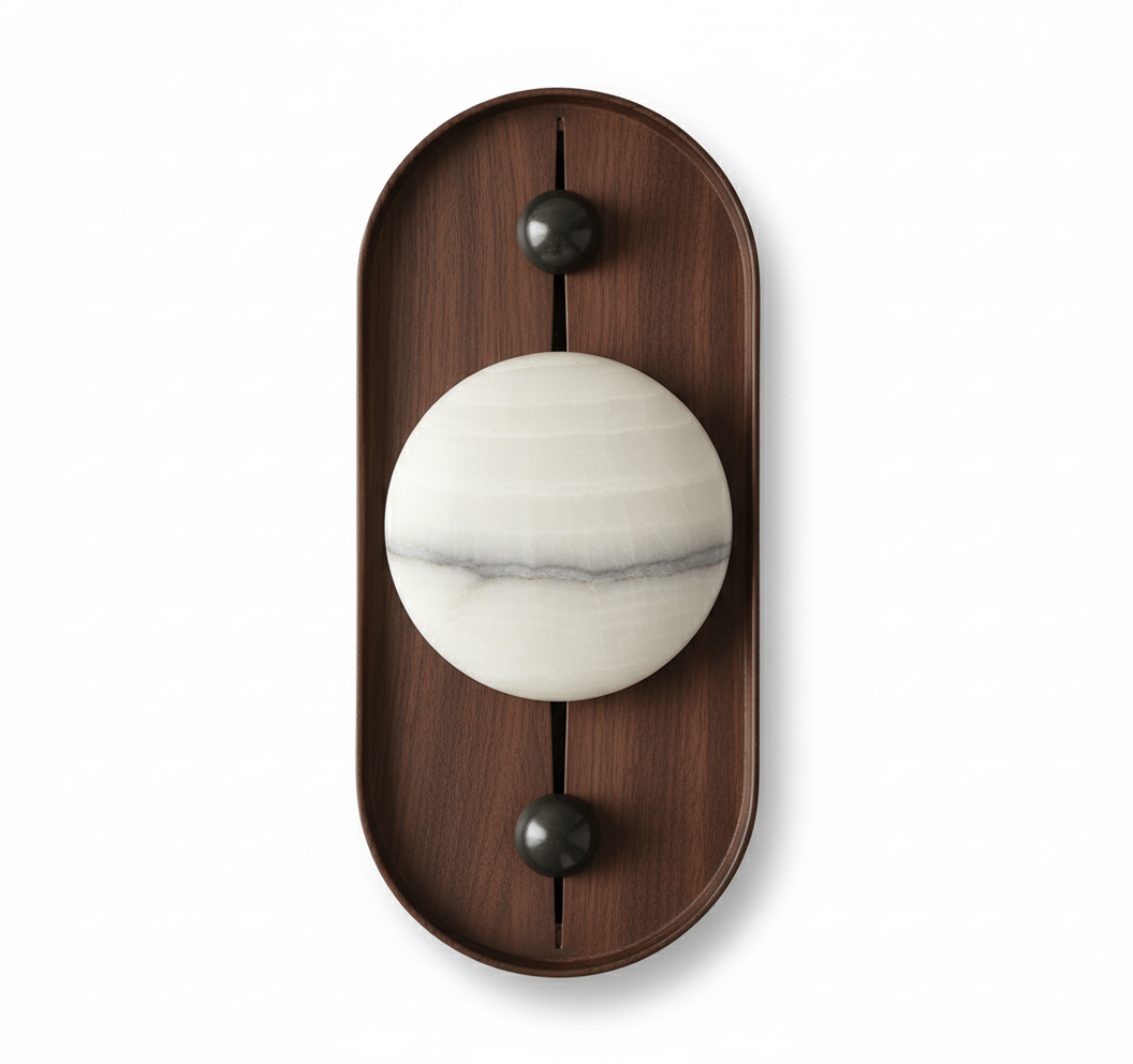 Koyan Alabaster Wall Sconce with Walnut Wood Accent