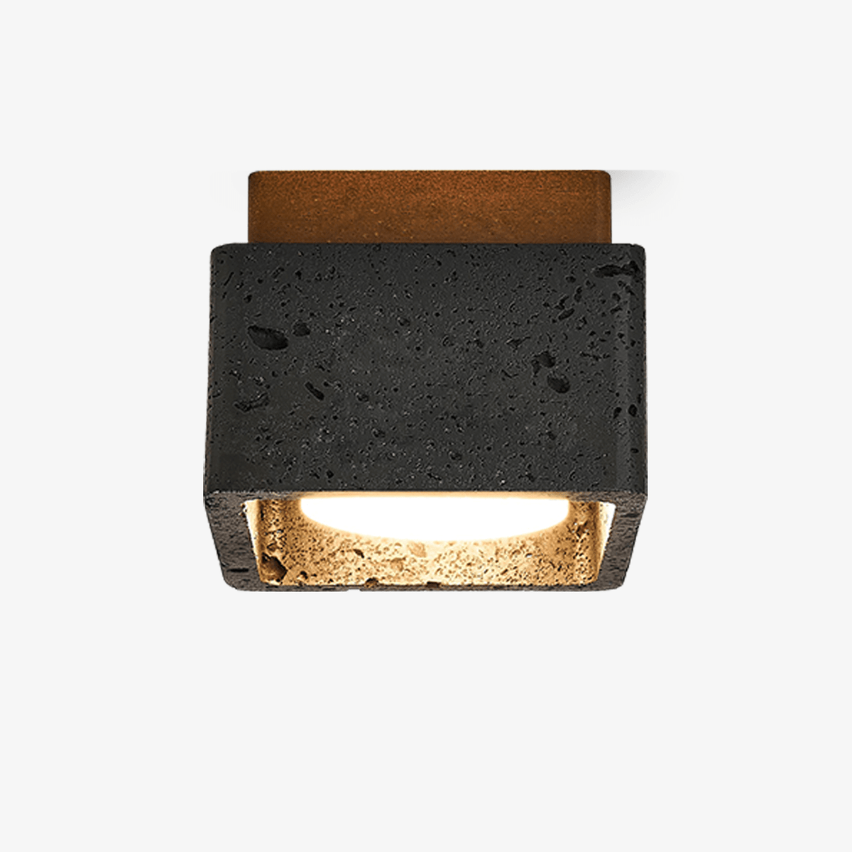 Lava Cube Ceiling Light in Black Travertine and Walnut