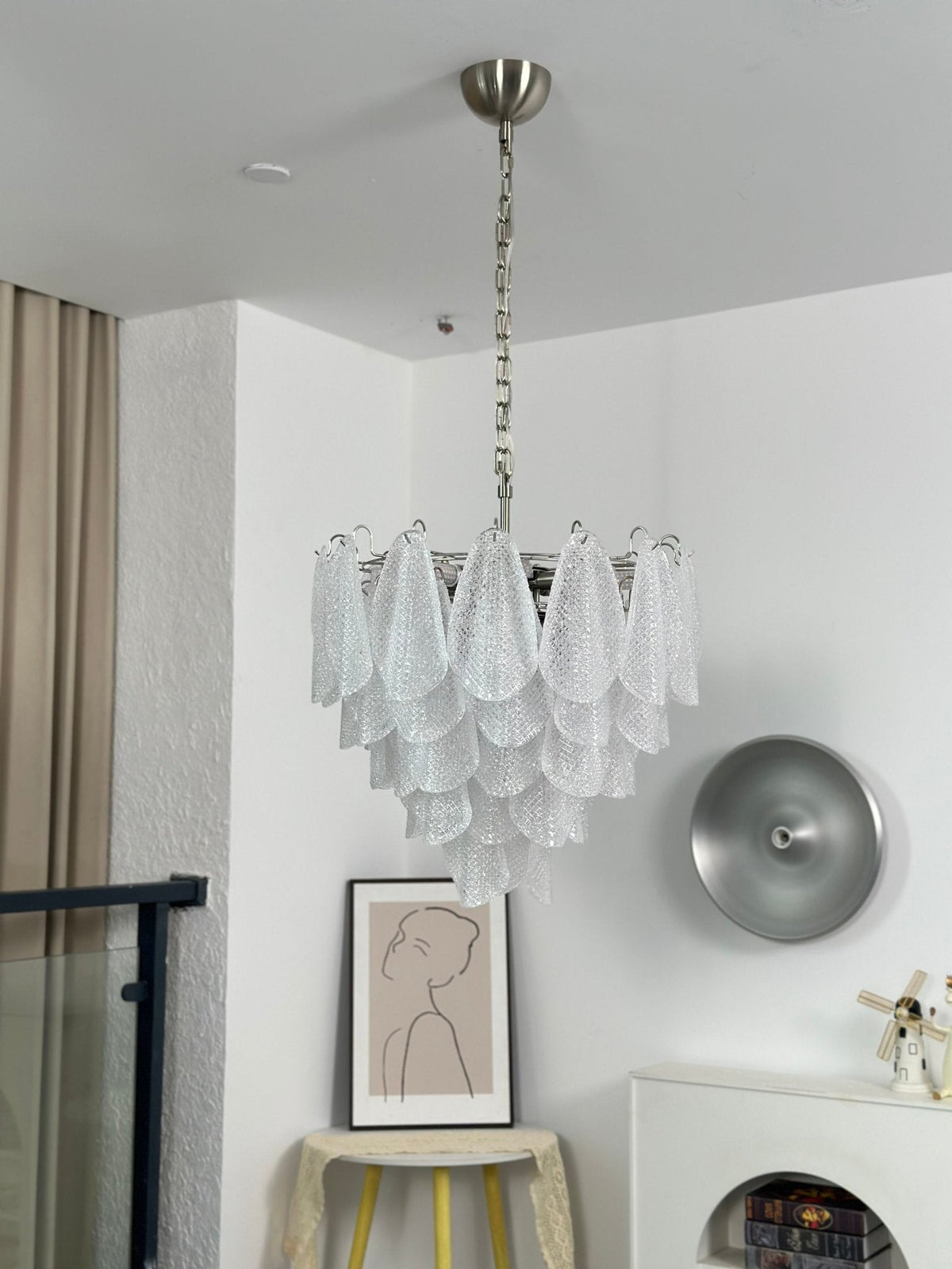 Murano Glass Teardrop Chandelier in Polished Metal for Modern Interiors