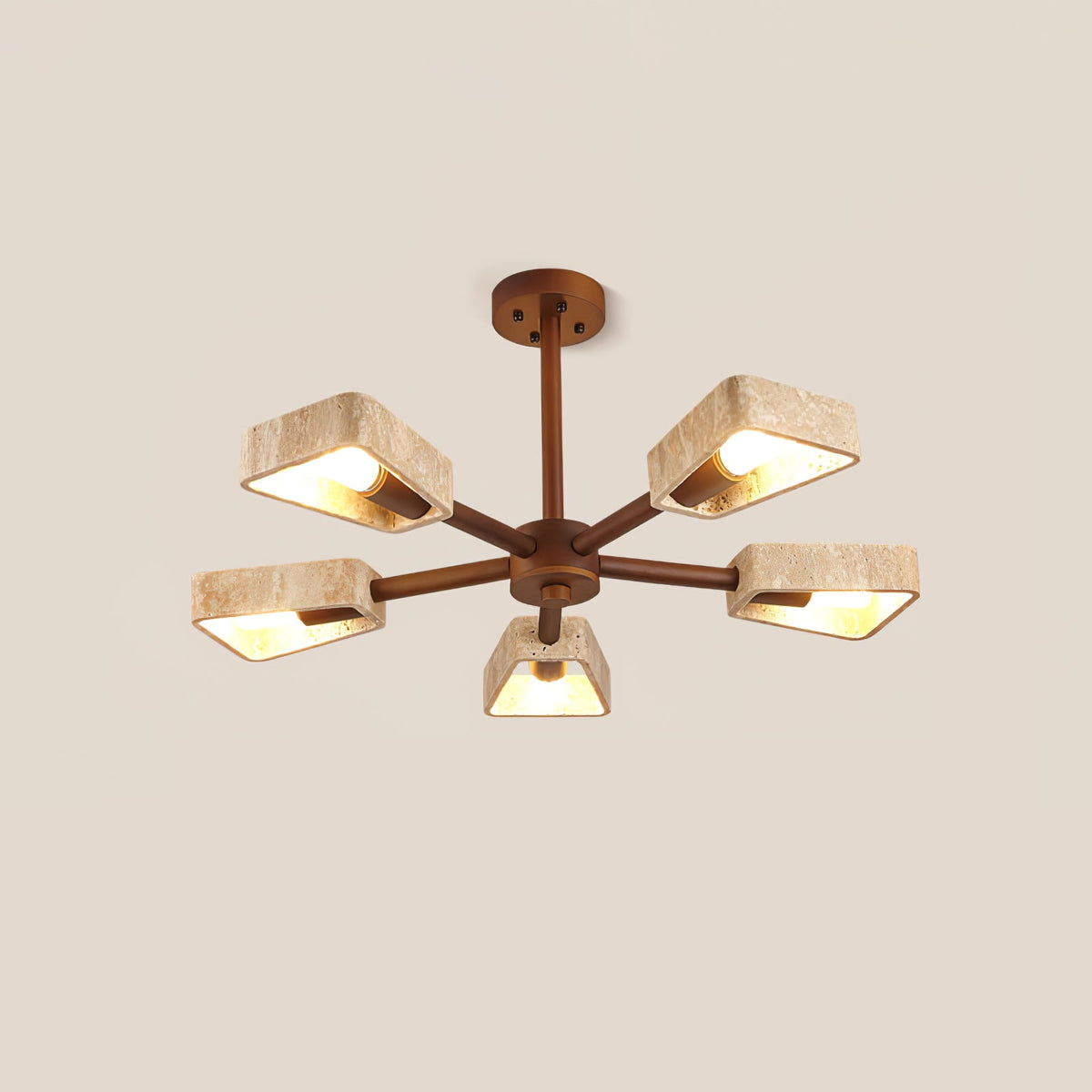 Elementa Travertine Chandelier — Modern Wood & Stone Pendant Light