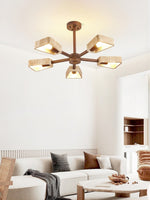 Elementa Travertine Chandelier — Modern Wood & Stone Pendant Light