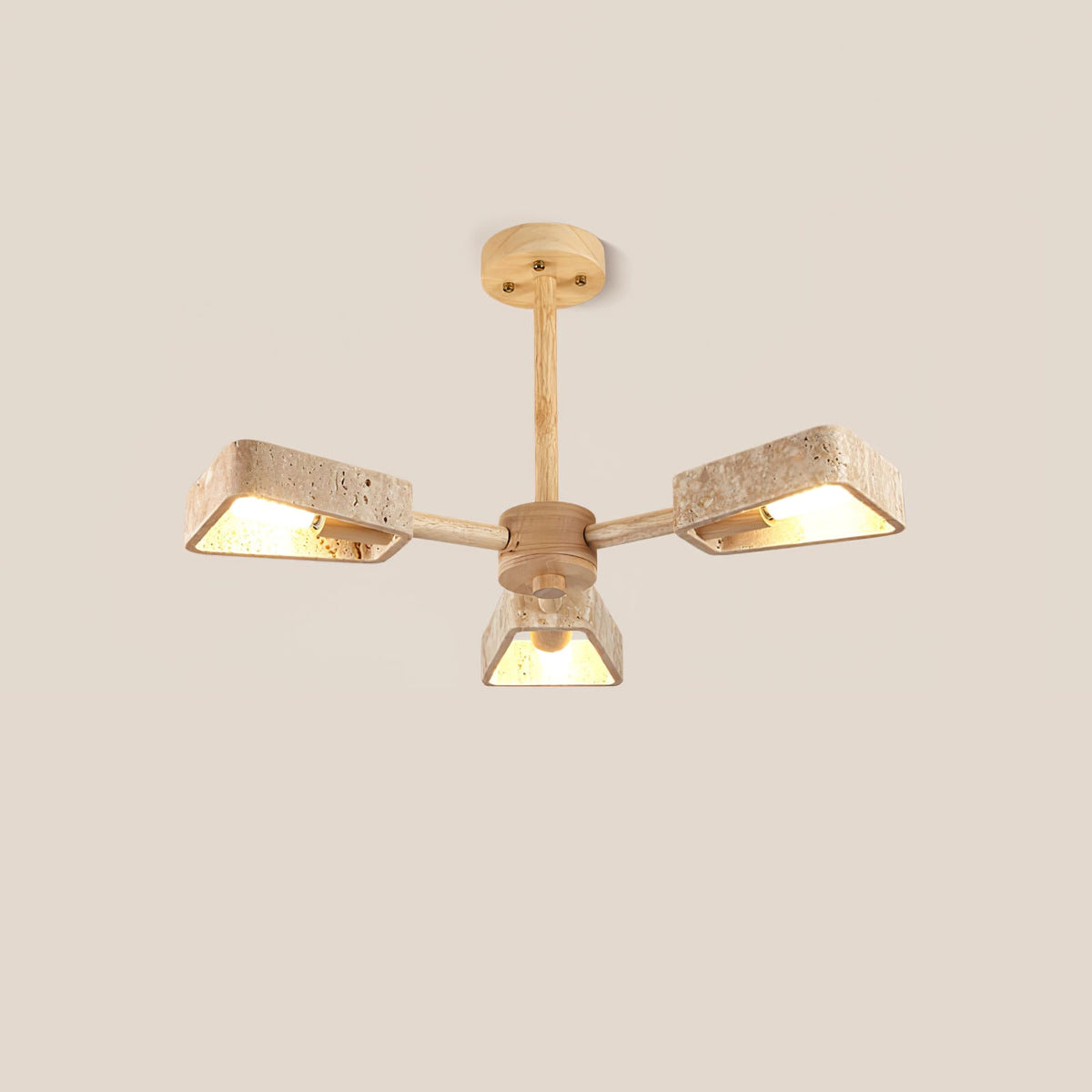 Elementa Travertine Chandelier — Modern Wood & Stone Pendant Light