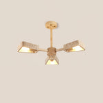 Elementa Travertine Chandelier — Modern Wood & Stone Pendant Light