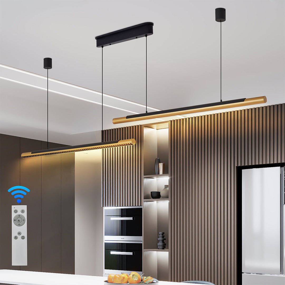 Modern Dual-Head Linear LED Pendant Light in Gold and Black