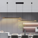 Modern Dual-Head Linear LED Pendant Light in Gold and Black