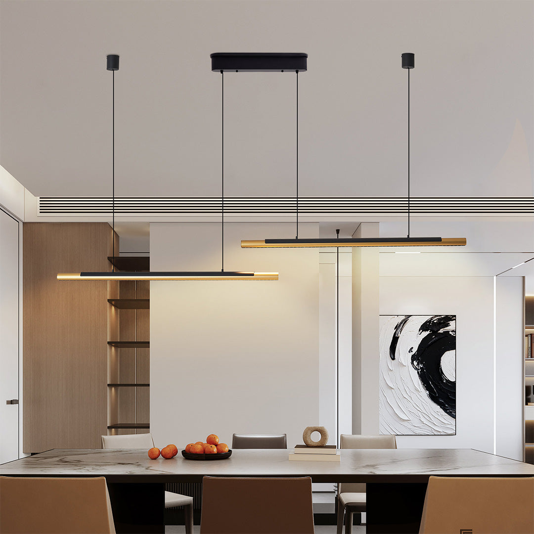 Modern Dual-Head Linear LED Pendant Light in Gold and Black