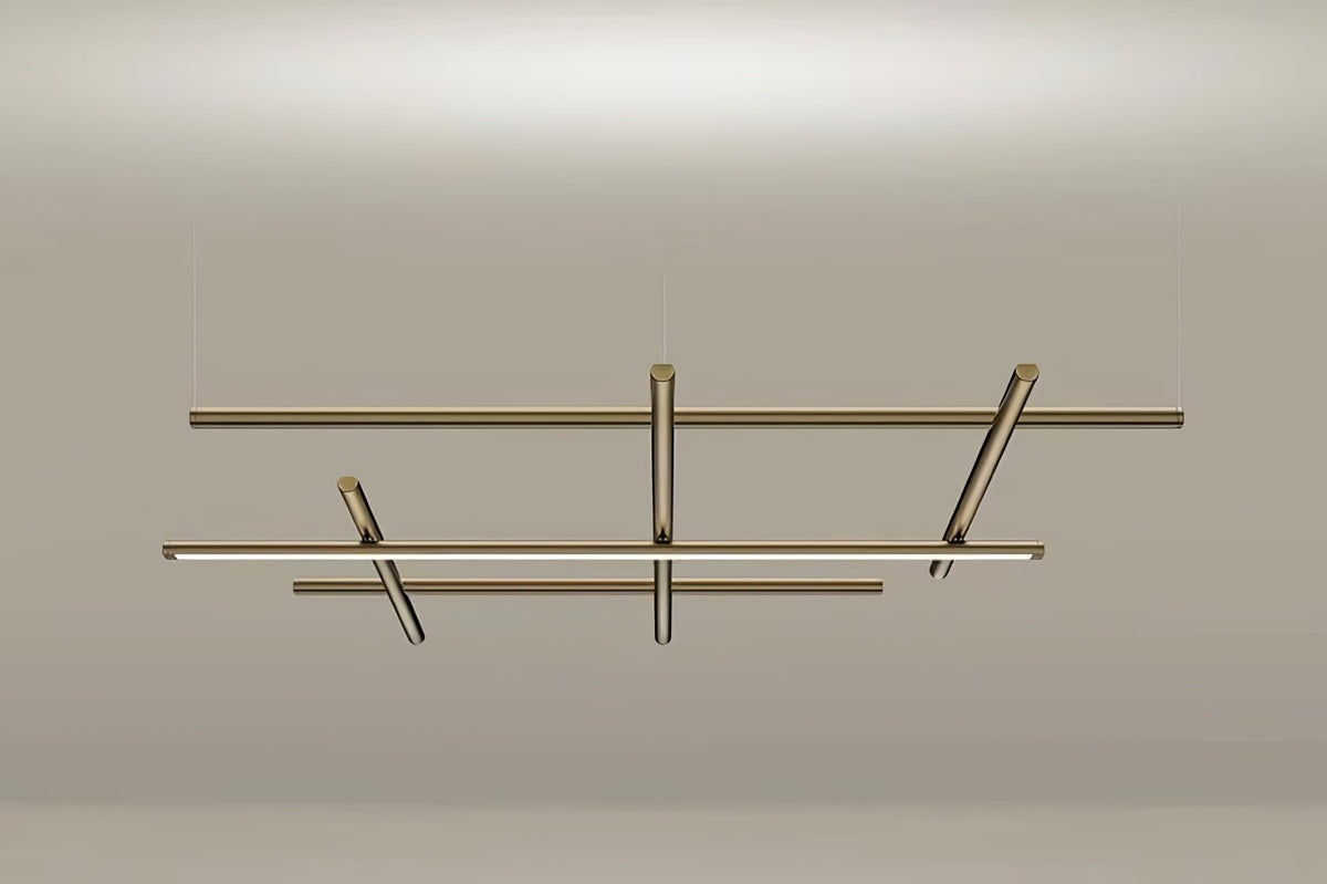 Linear Grid LED Pendant Light in Black or Gold | Modern Geometric Chandelier