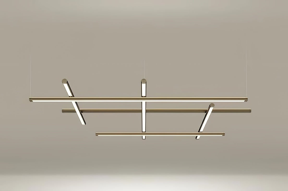 Linear Grid LED Pendant Light in Black or Gold | Modern Geometric Chandelier