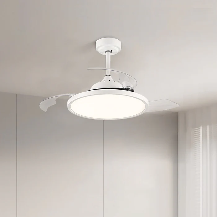 White Simple Flush Ceiling Fan With Led Lights