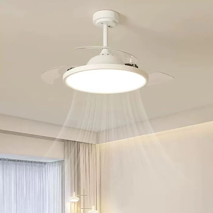 White Simple Flush Ceiling Fan With Led Lights