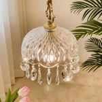 All Copper Retro Light Luxury Crystal Glass Small Pendant Lamp