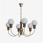 Valdora Globe Chandelier – Six-Light Brass and Wood Pendant for Dining and Living Spaces