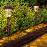 Solar Pathway Lights with Hat Top and Wire-Circled Lampshade