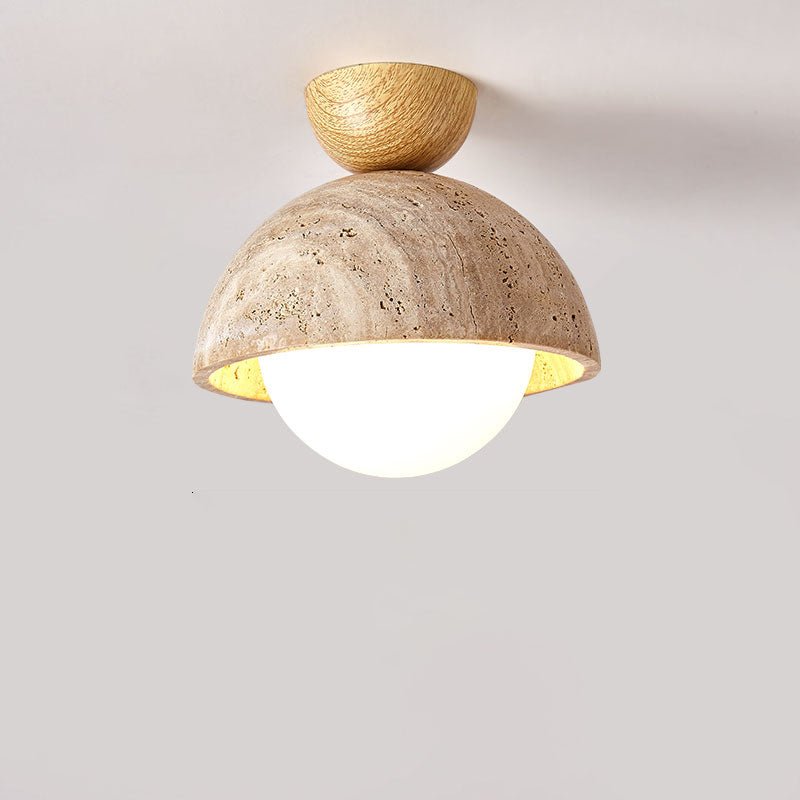 Flore Travertine Bud Ceiling Light — Natural Stone Flush Mount