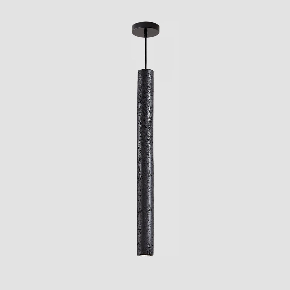 Volkan Black Travertine Tube Pendant Light – Modern Architectural Hanging Lamp