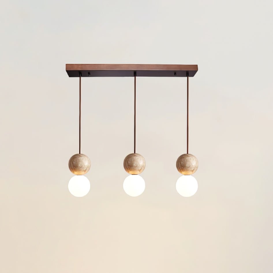 Camille Travertine Pendant Light – Natural Stone Sphere with Opal Glass Globe