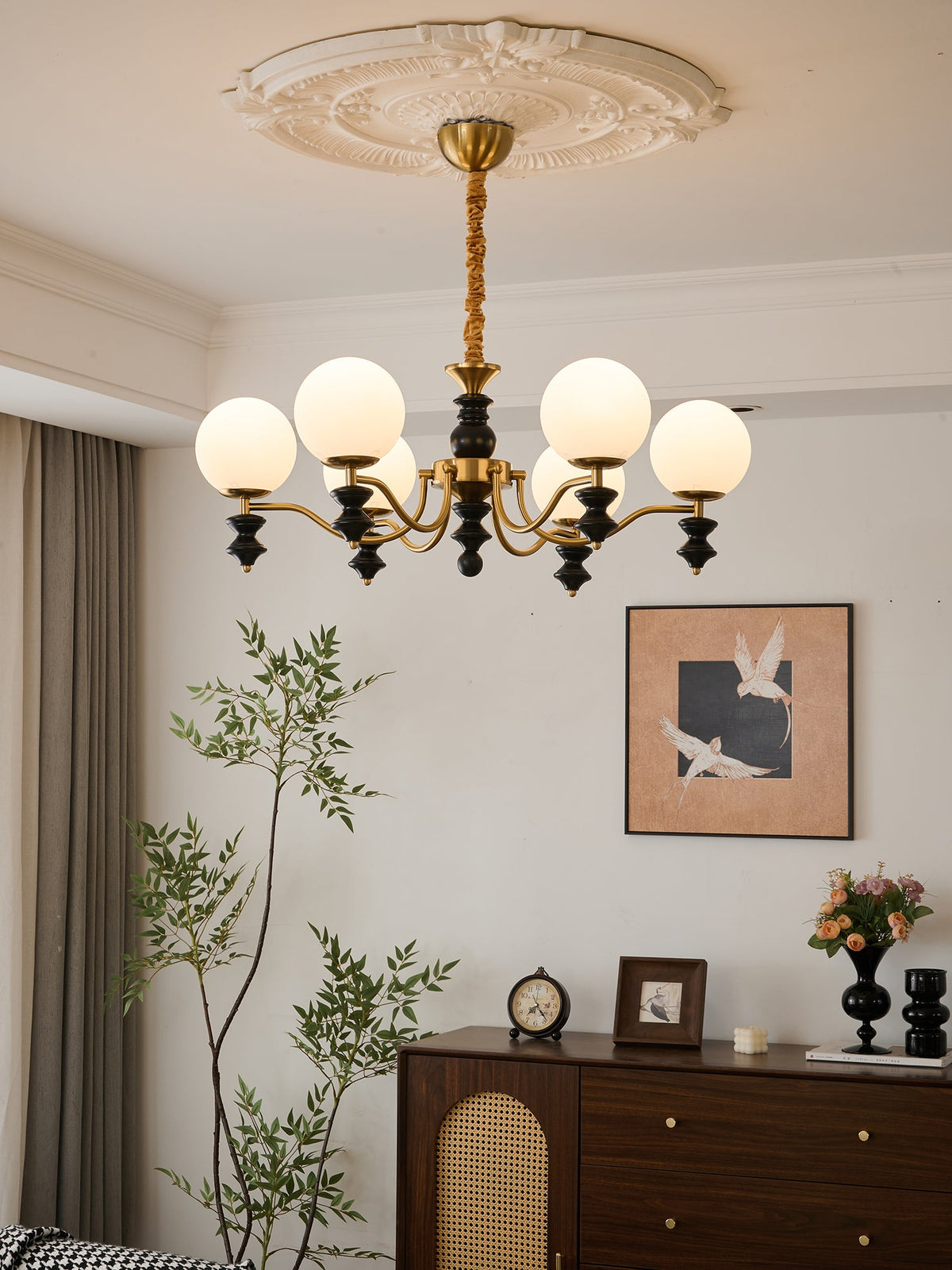 Cadence Chandelier – Modern Wood and Glass Pendant Light for Dining Room and Living Room