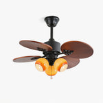 Tropica Breeze Ceiling Fan Light with Palm Blades and Amber Glass