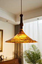 Marcona Wood & Amber Glass Pendant Light for Dining and Living Spaces