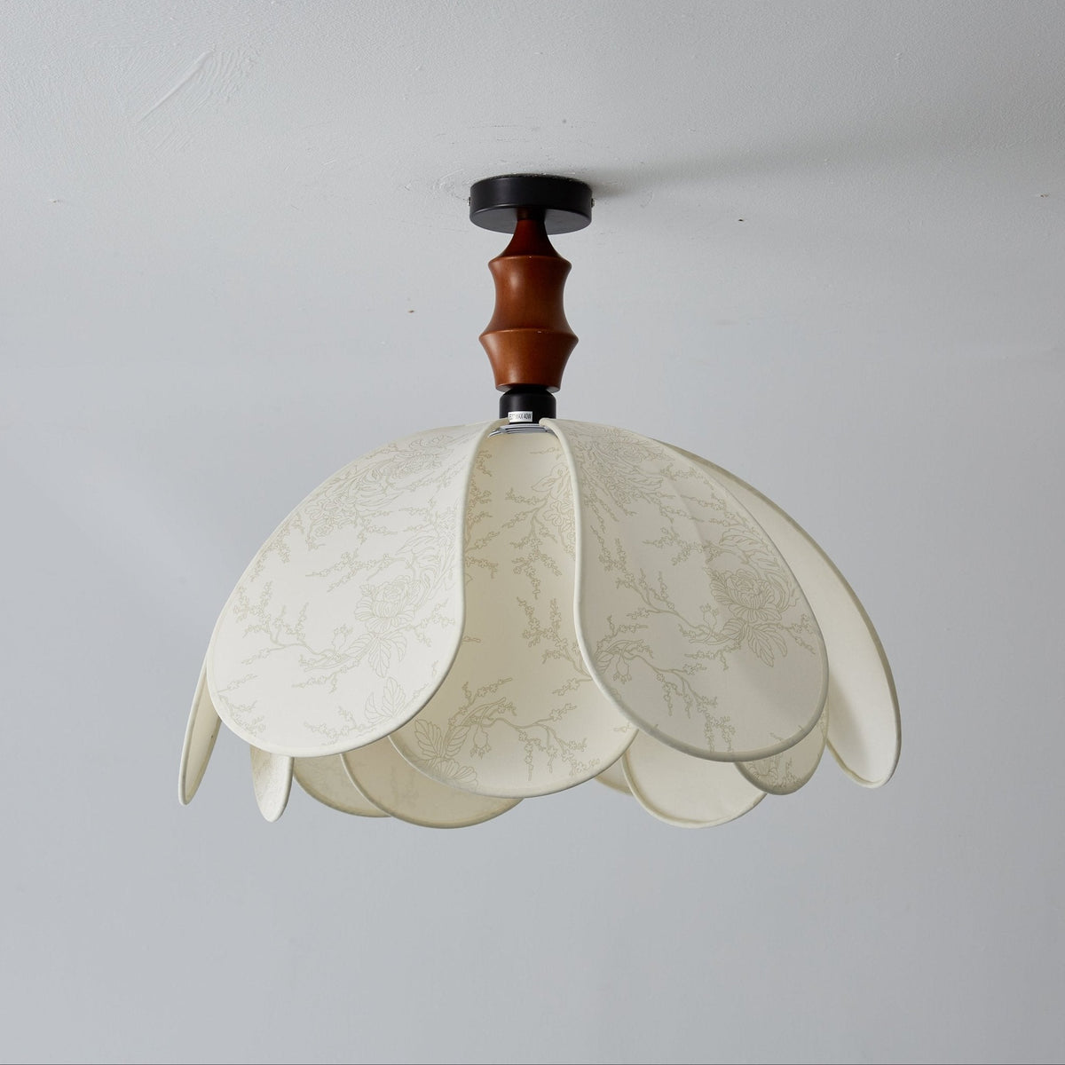 Roswyn Petal Flush Mount Ceiling Light in Walnut and Beige Fabric