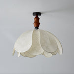 Roswyn Petal Flush Mount Ceiling Light in Walnut and Beige Fabric