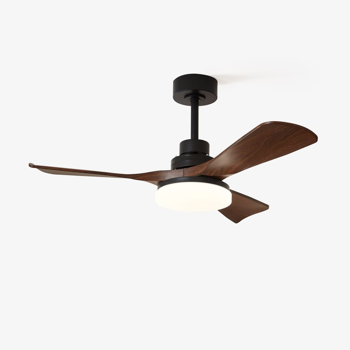 Nilo Ceiling Fan Light with LED, Modern Walnut Blades and Matte Black Finish
