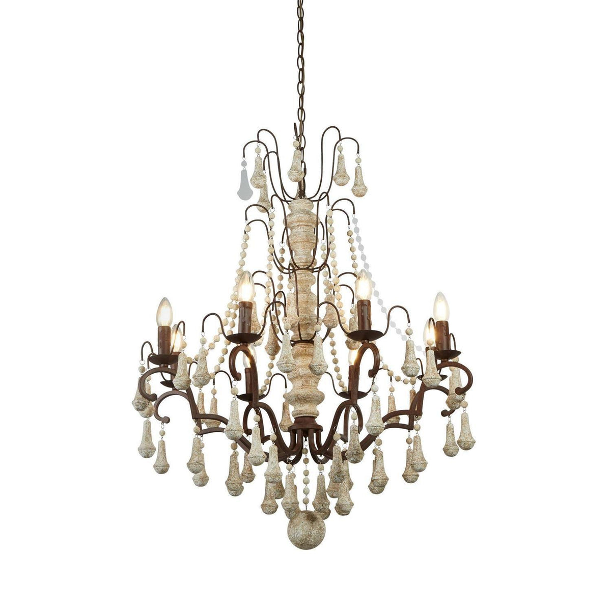 Bessie Eight-Light Vintage Wood and Metal Chandelier for Dining and Living Spaces