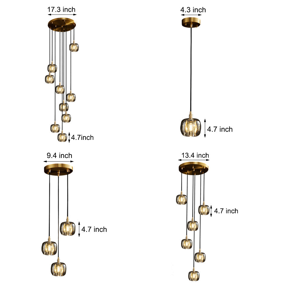 Long Spiral Cubes Crystal Pendant Light Dimmable Chandelier For Staircase