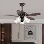 Lily Bloom Ceiling Fan Light with Wood Blades and Amber Glass