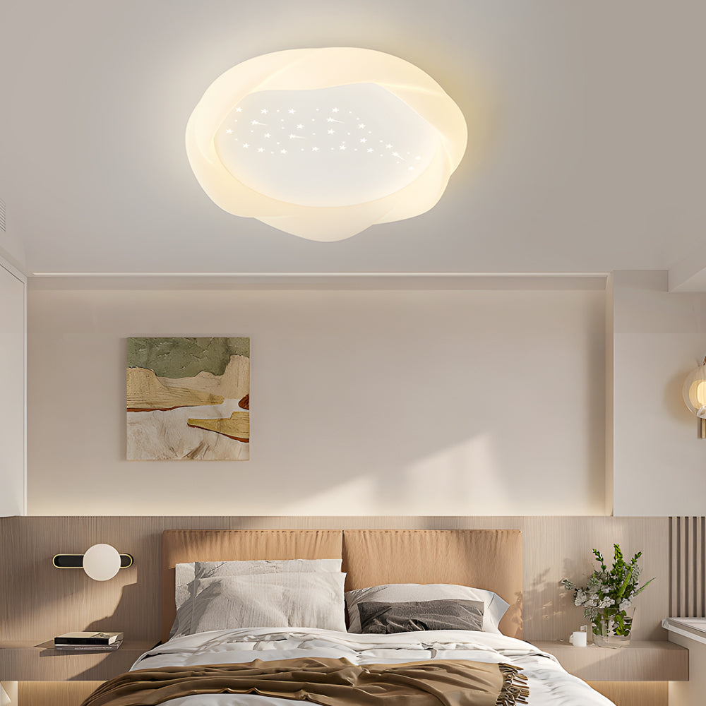 Round Pe Shade Iron Three Step Dimming Milky White Modern Ceiling Lights
