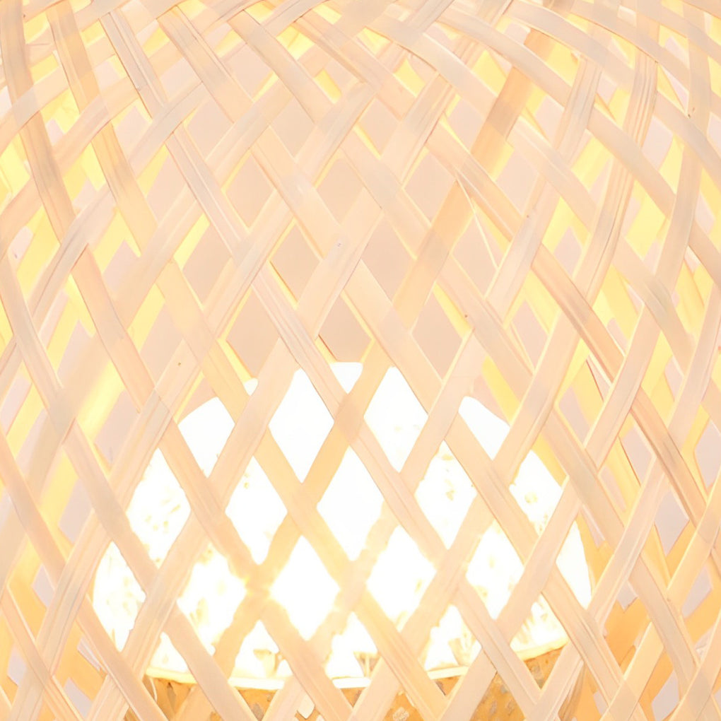 Rustic Portable Woven Bamboo Lantern Table Lamp With Handle