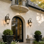 European Vintage Outdoor Wall Lantern in Antique Brass and Clear Glass